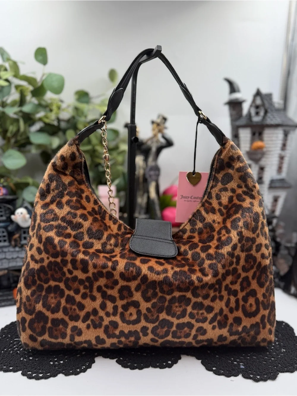 Juicy Couture Royal Crest Leopard Faux Fur Hobo/Coho Shoulder Bag NWT
